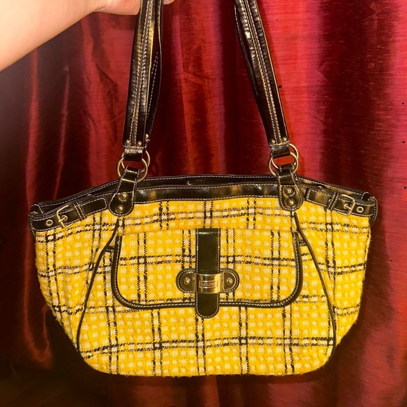Y2K Yellow and Black Tweed Merona Handbag - Picture 4 of 8